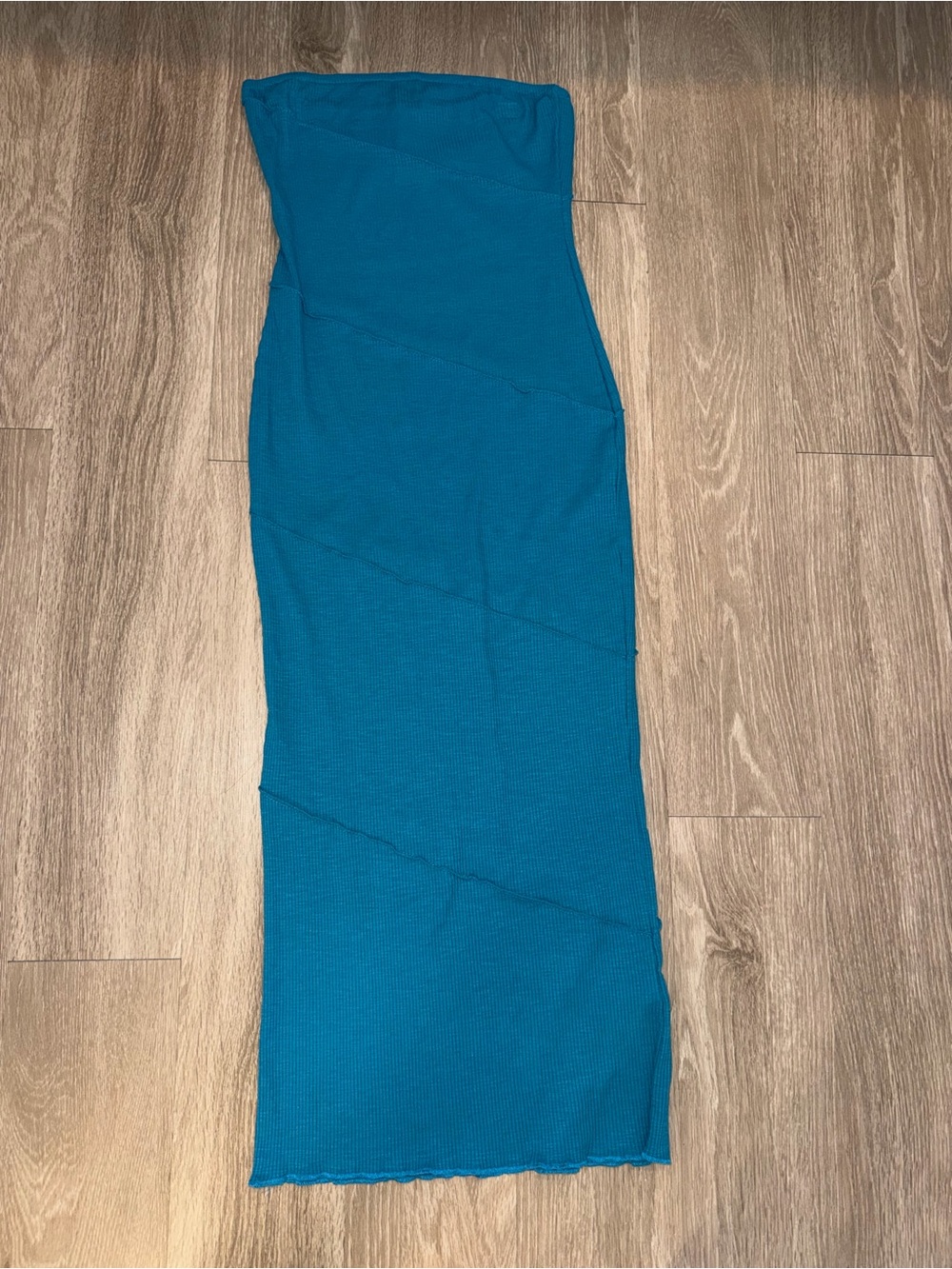 PrettyGarden Ribbed Strapless Teal Dress